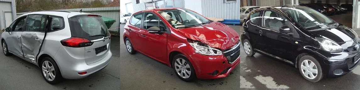 Angekaufte Fahrzeuge: Opel Zafira, Peugeot 318, Toyota Aygo